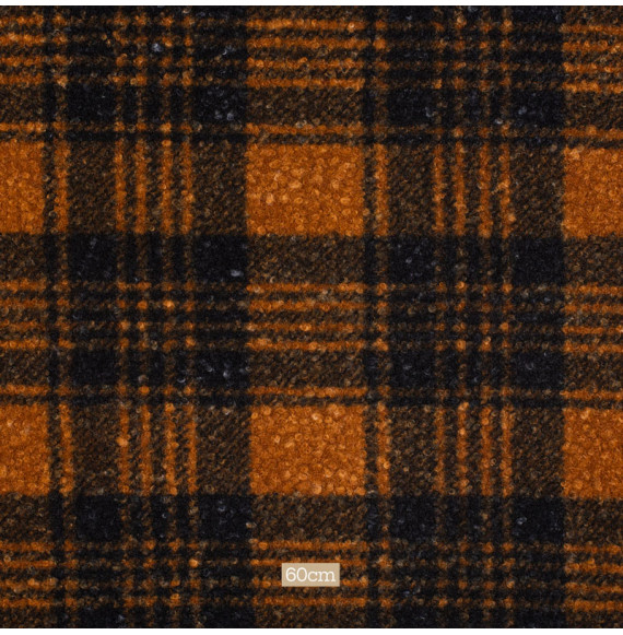 Tissu-polaire-bouclette-carreaux-ocre-et-noir