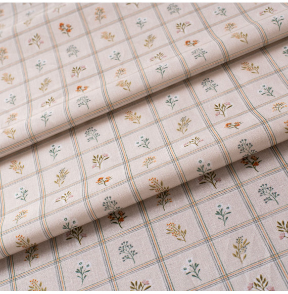Tissu-coton-beige-herbier-carreaux