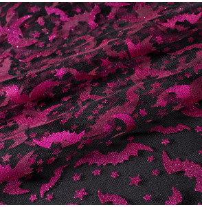 Stof-tulle-Halloweenflaggermuspaljetterfuchsia-achtergrond-zwart
