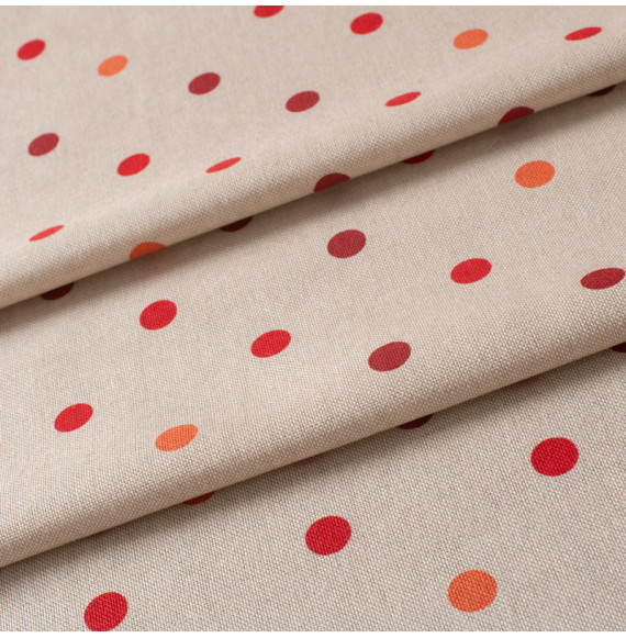 Tissu-look-lin-pois-rouge
