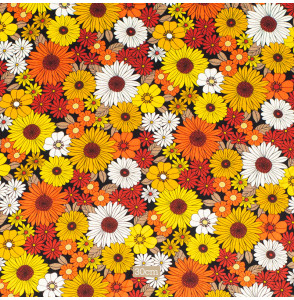 Tissu-viscose-fleuri-orange-et-ocre
