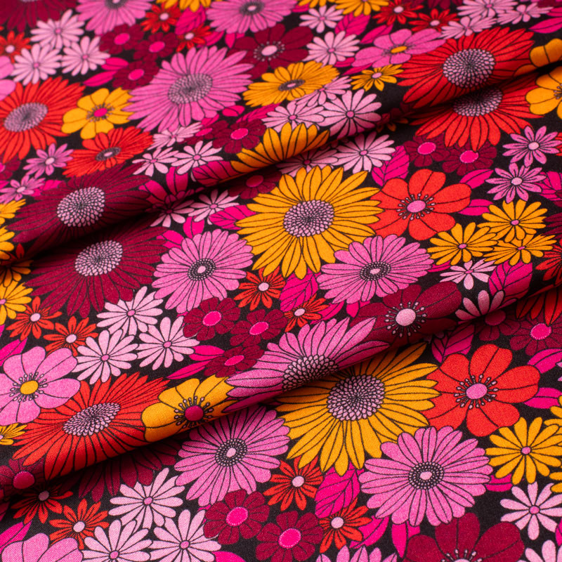 Tissu-viscose-fleuri-orange-et-rose