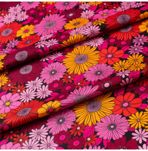 Tissu-viscose-fleuri-orange-et-rose