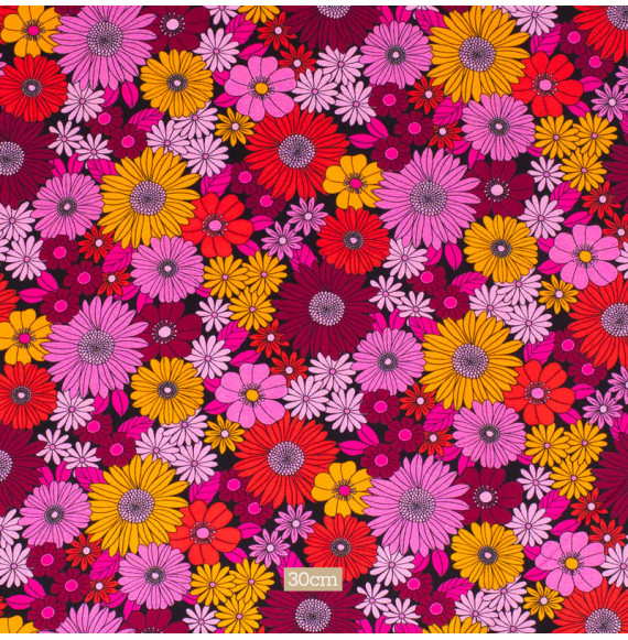 Tissu-viscose-fleuri-orange-et-rose