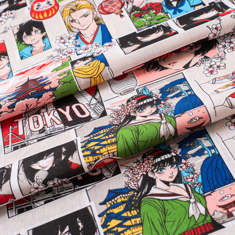 Tissu-coton-manga-multicolore
