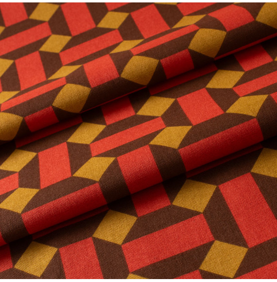 Tissu-bachette-coton-géométrique-ocre-et-brun