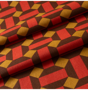 Bachette-katoenen-stof-geometrisch-oker-en-bruin