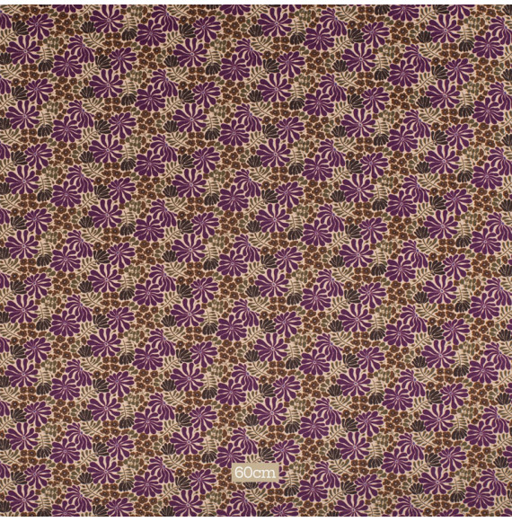 Tissu-velours-côtelé-fleuri-beige-et-mauve