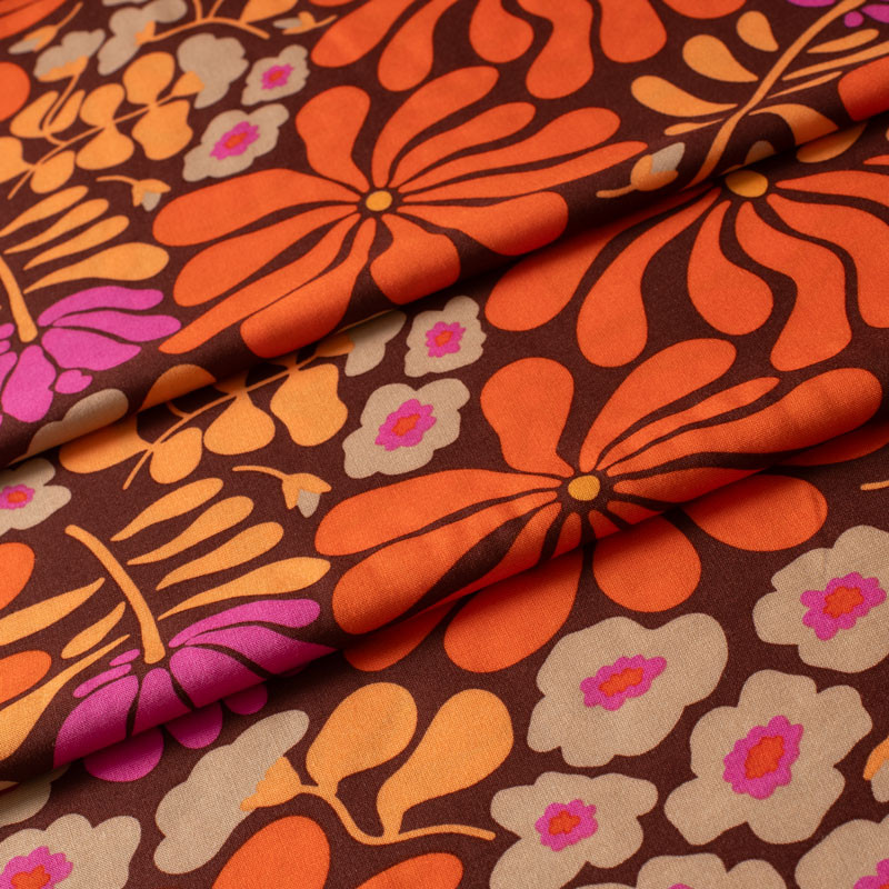 Tissu-viscose-fleuri-vintage-orange