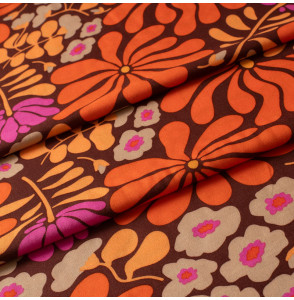 Tissu-viscose-fleuri-vintage-orange