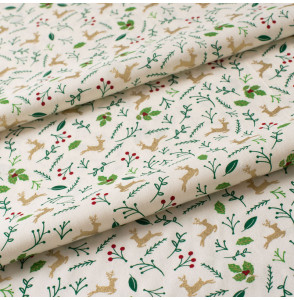 Tissu-coton-blanc-marine-Noël-renne-doré