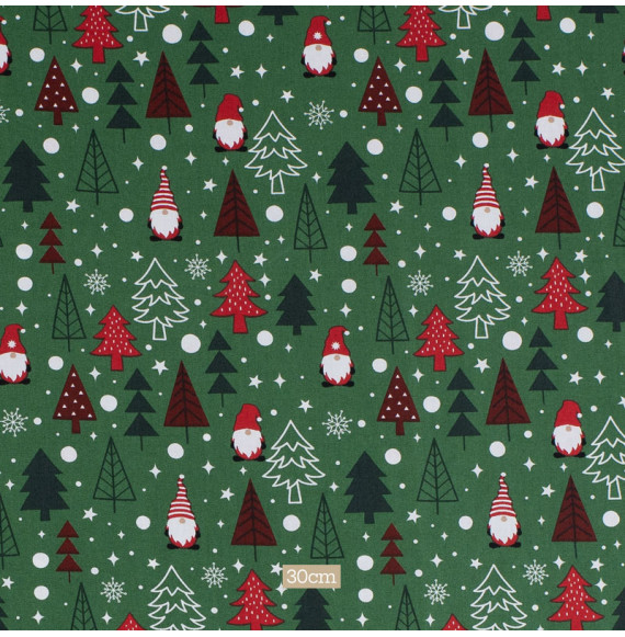 Tissu-coton-vert-Noël-gnome