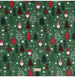 Tissu-coton-vert-Noël-gnome