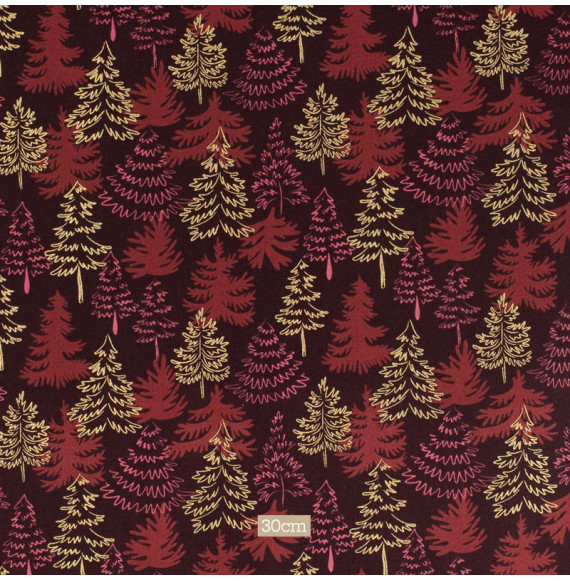 Tissu-coton-bordeaux-Noël-sapin-doré