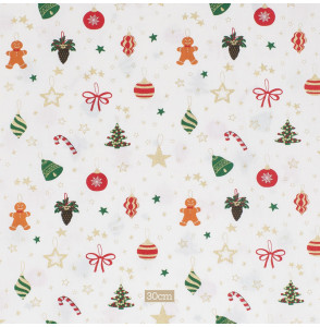 Tissu-coton-blanc-cassé-Noël-biscuit-et-étoiles-dorées