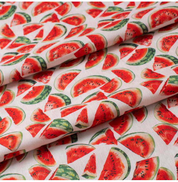 Tissu-coton-blanc-pastèque