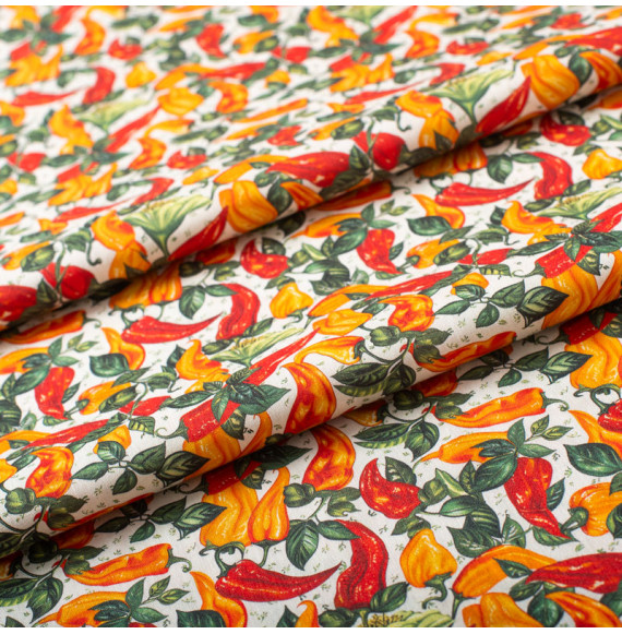 Tissu-coton-blanc-piments
