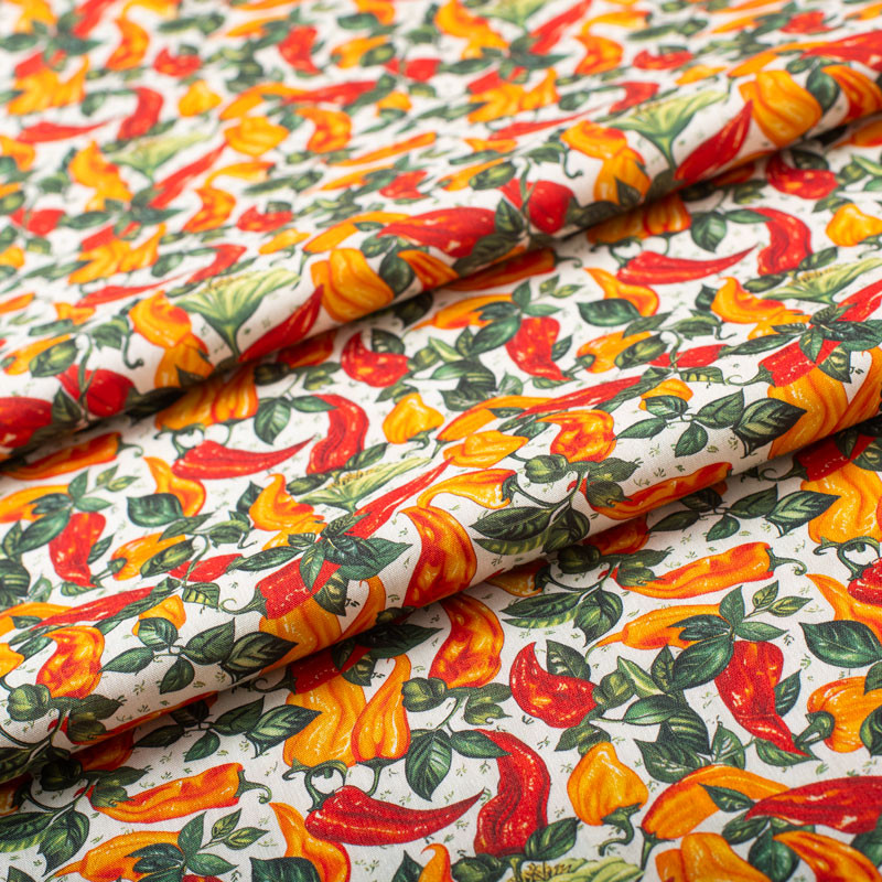 Tissu-coton-blanc-piments