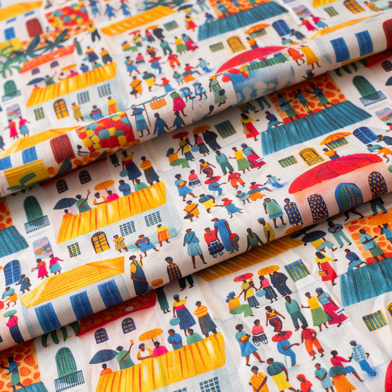 Tissu-coton-multicolore-village-africain