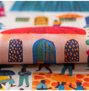 Tissu-coton-multicolore-village-africain