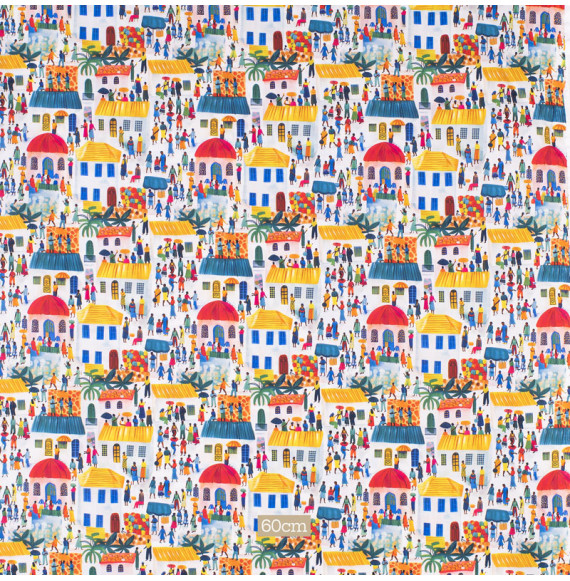 Tissu-coton-multicolore-village-africain