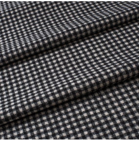 TISSU-EN-LAINE-FIN-FLANEL-VICHY-NOIR-ET-BLANC