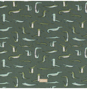 Tissu popeline de coton vert imprimé crocodile