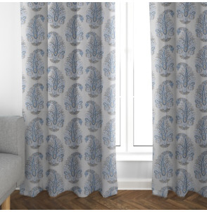Tissu-ameublement-brodé-lin-coton-motif-cachemire-bleu