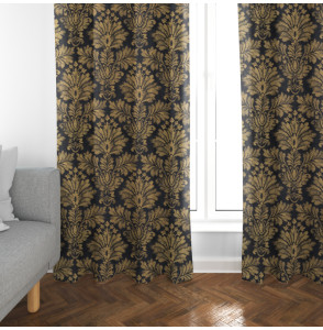 Tissu-ameublement-damas-fusain-noir-motif-ocre