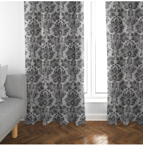 Tissu-ameublement-damas-fusain-blanc-cassé-motif-noir