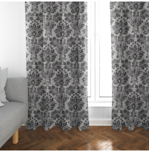 Tissu-ameublement-damas-fusain-blanc-cassé-motif-noir
