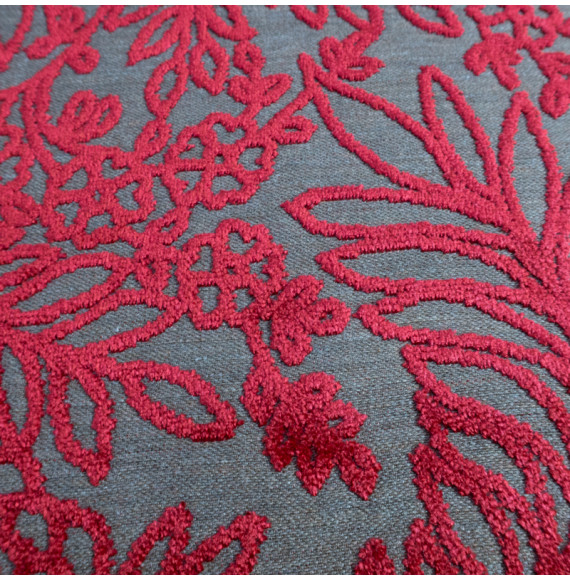 Coupon-velours-1M60--fleurs-rouges-sur-fond-lin-foncé