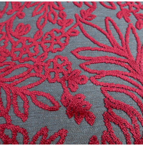 Coupon-velours-1M60--fleurs-rouges-sur-fond-lin-foncé