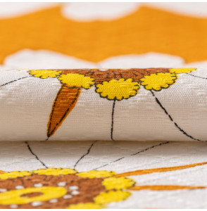 TISSU-VINTAGE-AUTHENTIQUE-DES-ANNÉES-60-70-MARGUERITES-BLANCHES-SUR-FOND-ORANGES