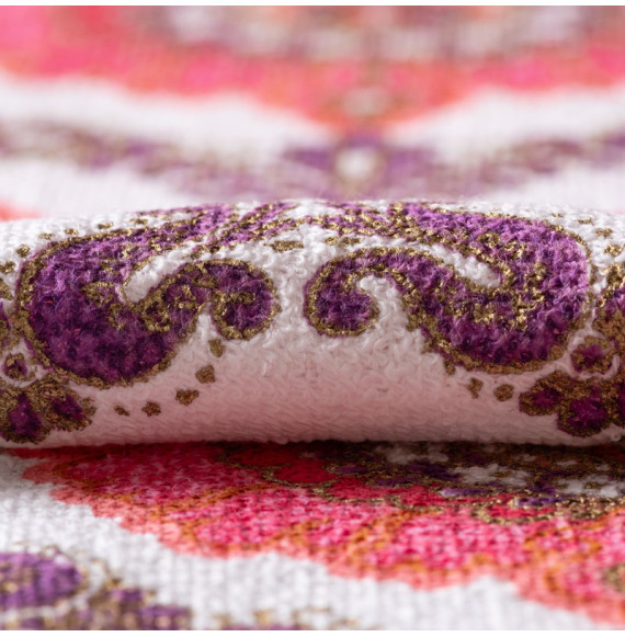 Tissu-éponge-vintage-authentique-années-60-70-fines-bouclettes-sur-une-face-style-indien-rose-et-mauve