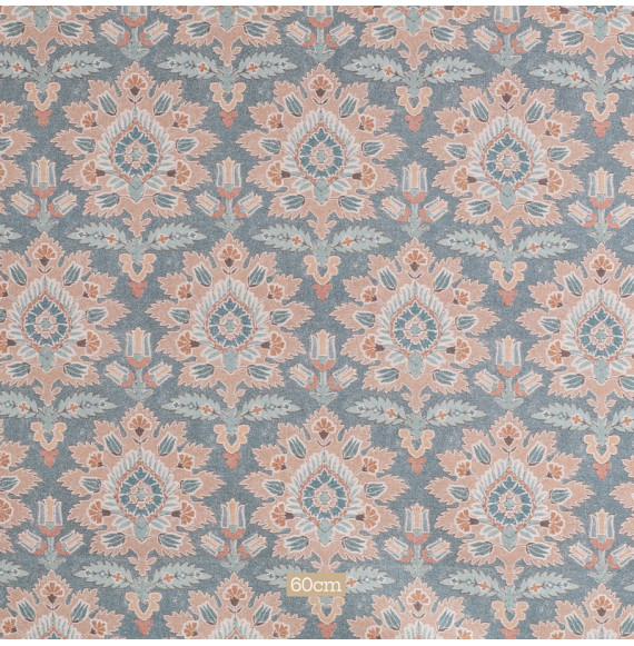 Tissu-280cm-coton-lin-graté-art-nouveau-ocre-fond-pétrole-chiné