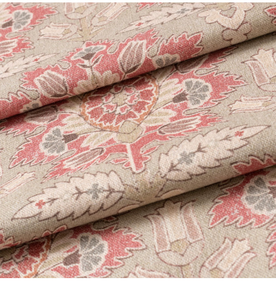 Tissu-280cm-coton-lin-graté-art-nouveau-rouge-fond-lin-chiné