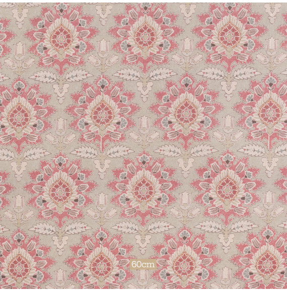 Tissu-280cm-coton-lin-graté-art-nouveau-rouge-fond-lin-chiné