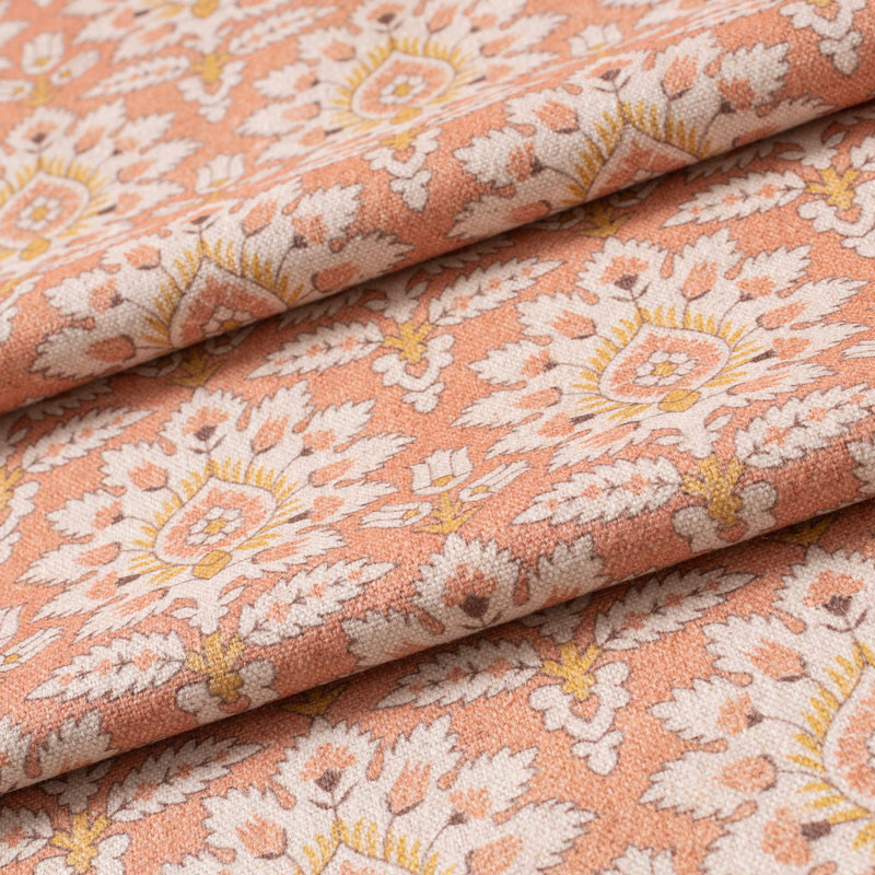 Tissu-280cm-coton-lin-graté-art-nouveau-ocre-fond-orange-chiné