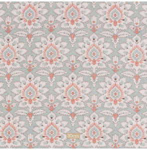 Tissu-280cm-coton-lin-graté-art-nouveau-rouge-fond-vert-de-gris-chiné