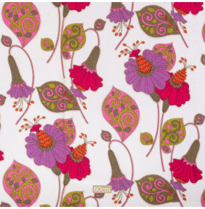 TISSU-ÉPONGE-VINTAGE-AUTHENTIQUE-DES-ANNÉES-60-70--FLEURS-ROSES-ET-MAUVES-SUR-FOND-BLANC