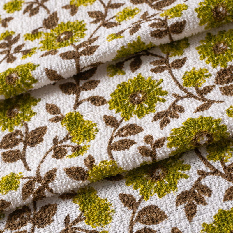 TISSU-ÉPONGE-VINTAGE-AUTHENTIQUE-DES-ANNÉES-60-70--PETITES-FLEURS-VERTES-SUR-FOND-BLANC