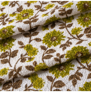 TISSU-ÉPONGE-VINTAGE-AUTHENTIQUE-DES-ANNÉES-60-70--PETITES-FLEURS-VERTES-SUR-FOND-BLANC