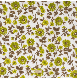 TISSU-ÉPONGE-VINTAGE-AUTHENTIQUE-DES-ANNÉES-60-70--PETITES-FLEURS-VERTES-SUR-FOND-BLANC