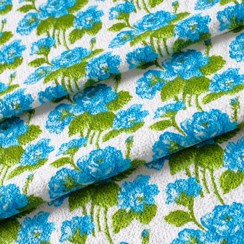 TISSU-ÉPONGE-VINTAGE-AUTHENTIQUE-DES-ANNÉES-60-70--PETITES-FLEURS-BLEUES-SUR-FOND-BLANC