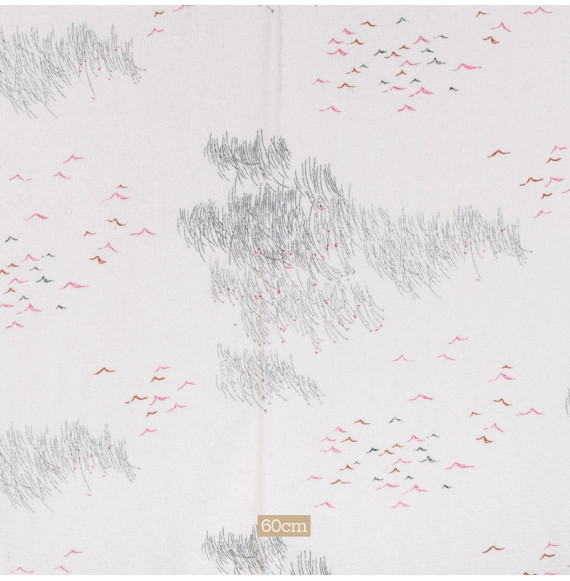 TISSU-ÉPONGE-VINTAGE-AUTHENTIQUE-DES-ANNÉES-60-70--OISEAUX-MULTICOLORES-SUR-FOND-BLANC