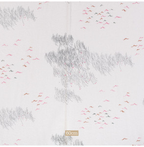 TISSU-ÉPONGE-VINTAGE-AUTHENTIQUE-DES-ANNÉES-60-70--OISEAUX-MULTICOLORES-SUR-FOND-BLANC