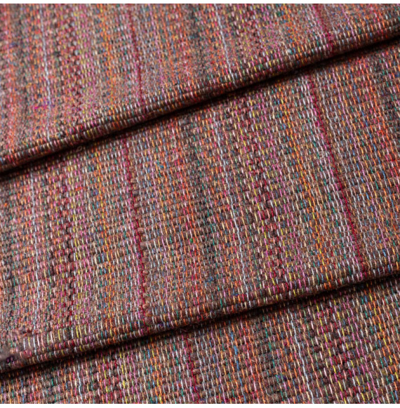 Tissu-bourette-de-soie-lignée-brun-et-multicolore