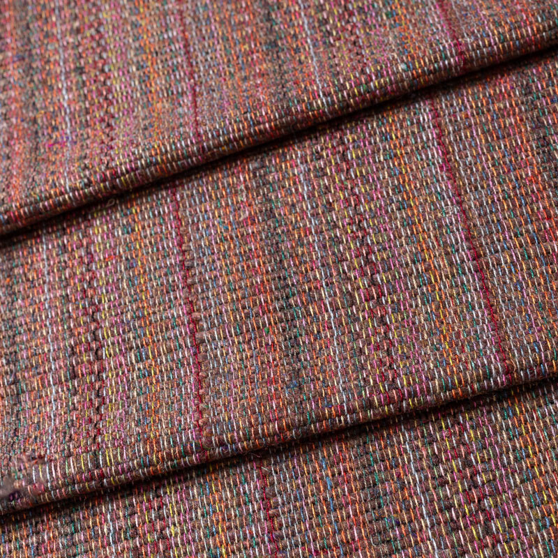 Tissu-bourette-de-soie-lignée-brun-et-multicolore