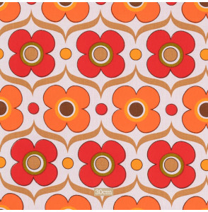 AUTHENTIEKE-VINTAGE-KATOENEN-STOF-RODE-EN-ORANJE-BLOEMEN